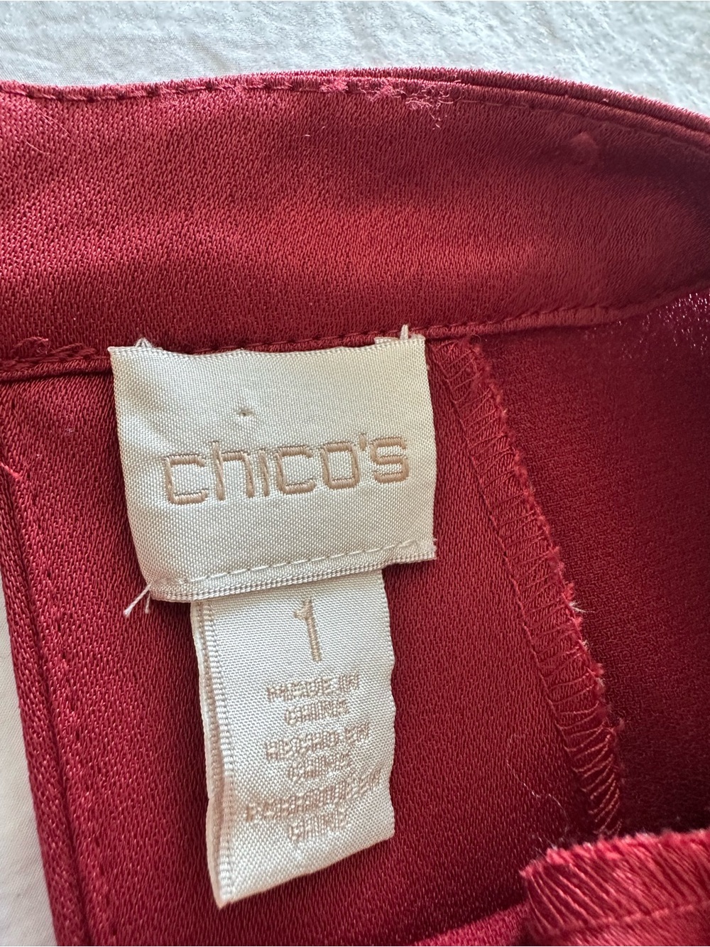 Chico's Wine-Red Satin Long-Sleeve Blouse, size medium (1) - Picture 9 of 14